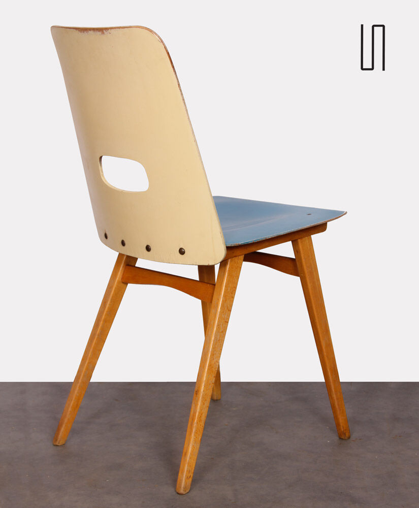 Pair of blue chairs for Czech publisher Ton, 1960