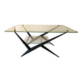 Jarden France- Coffee table with double glass tops, metal base