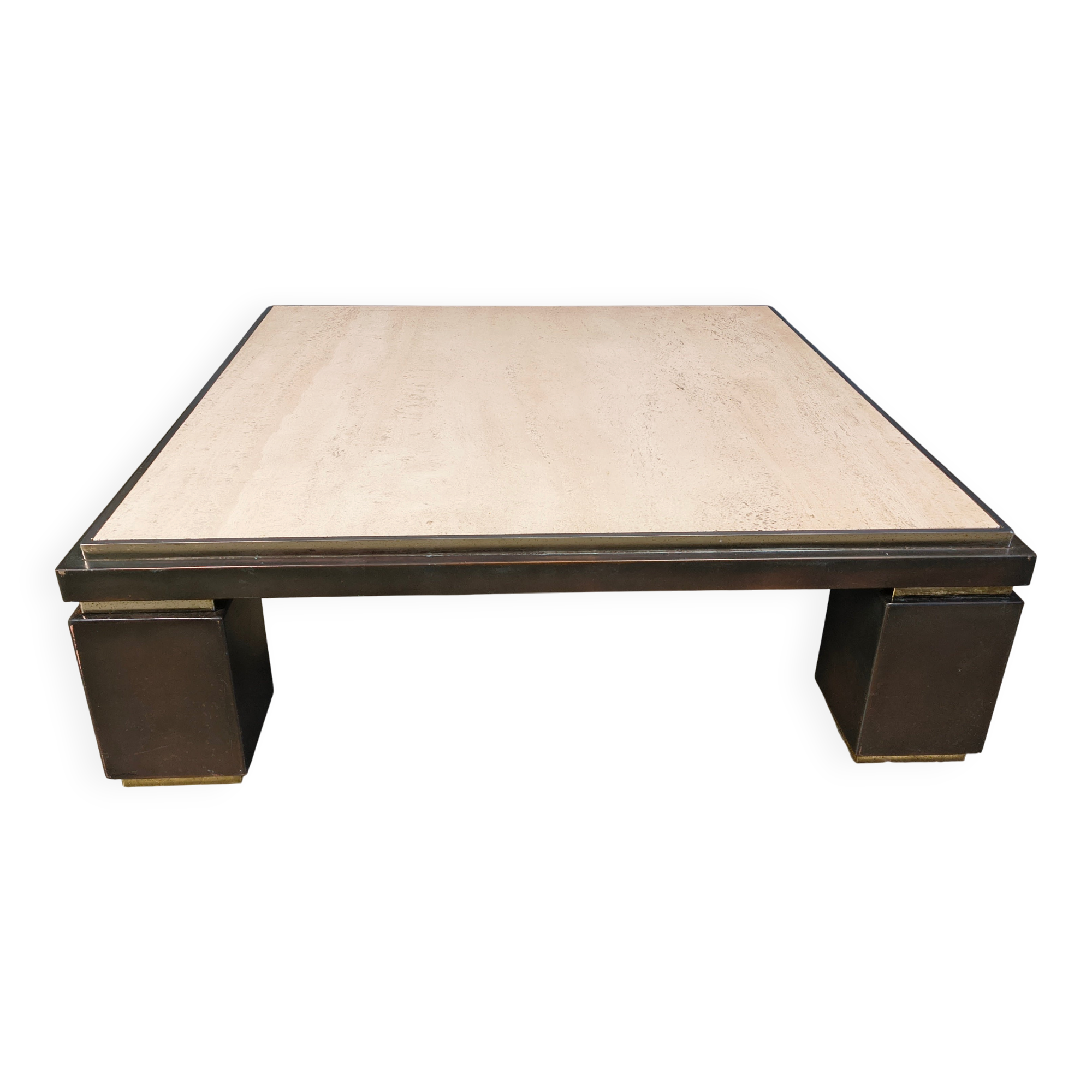 Copper and travertine coffee table by Belgochrom, 1970s