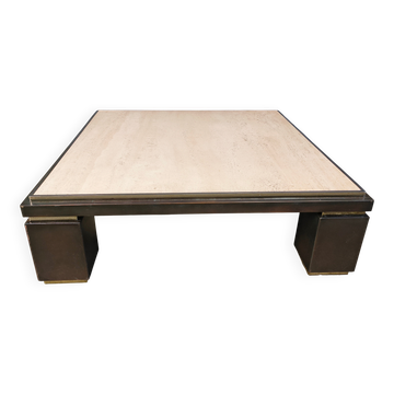 Copper and travertine coffee table by Belgochrom, 1970s
