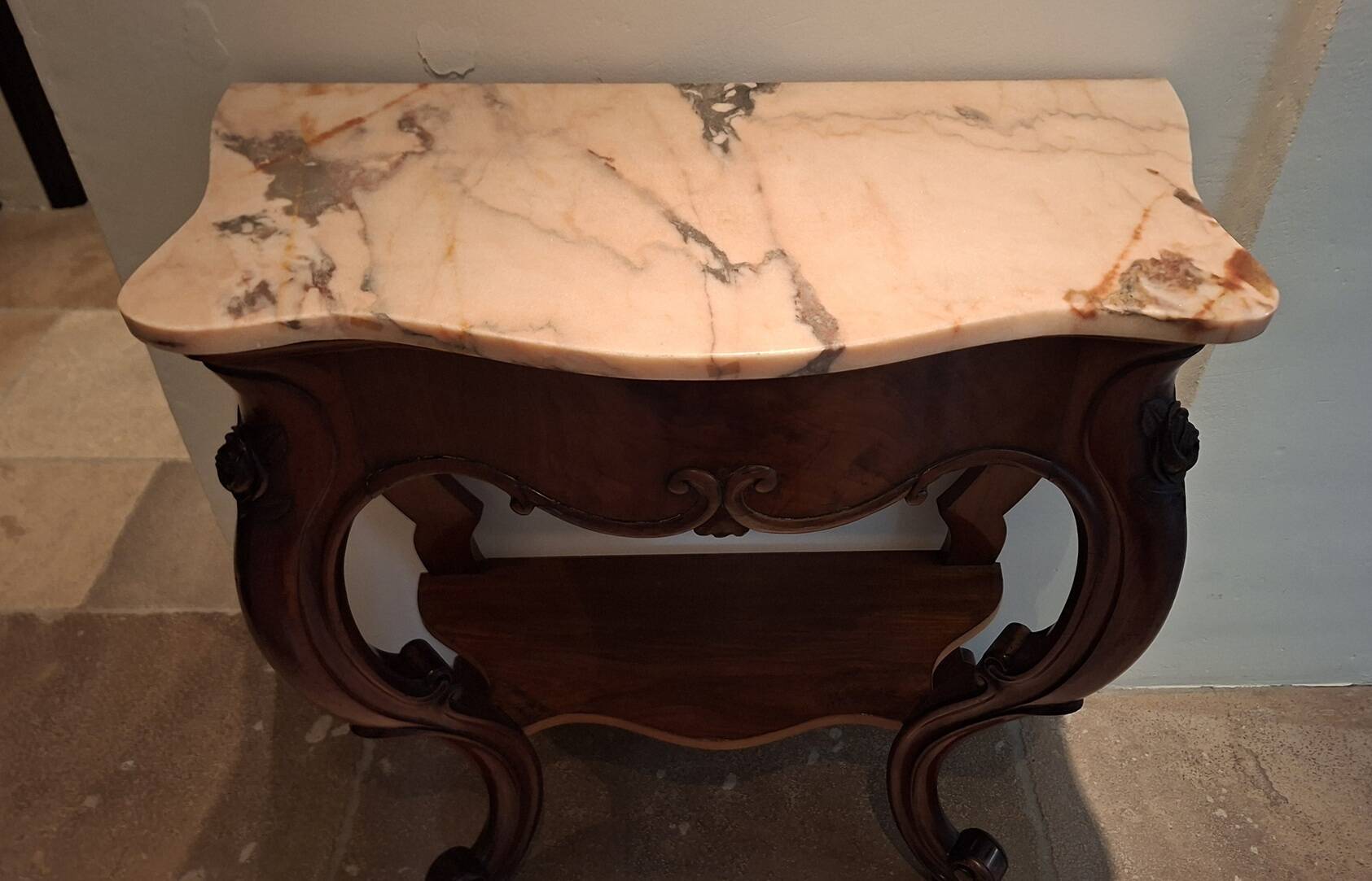 Console Napoleon III mahogany, pink marble top