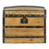 Wooden transport trunk with steel reinforcements