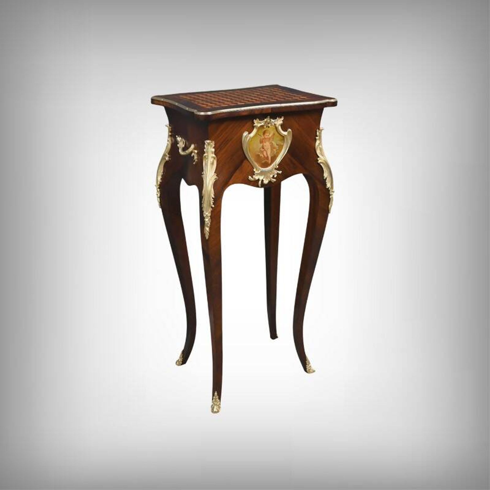 Table de salon, travailleuse en marqueterie, style Louis XV – fin XIXe