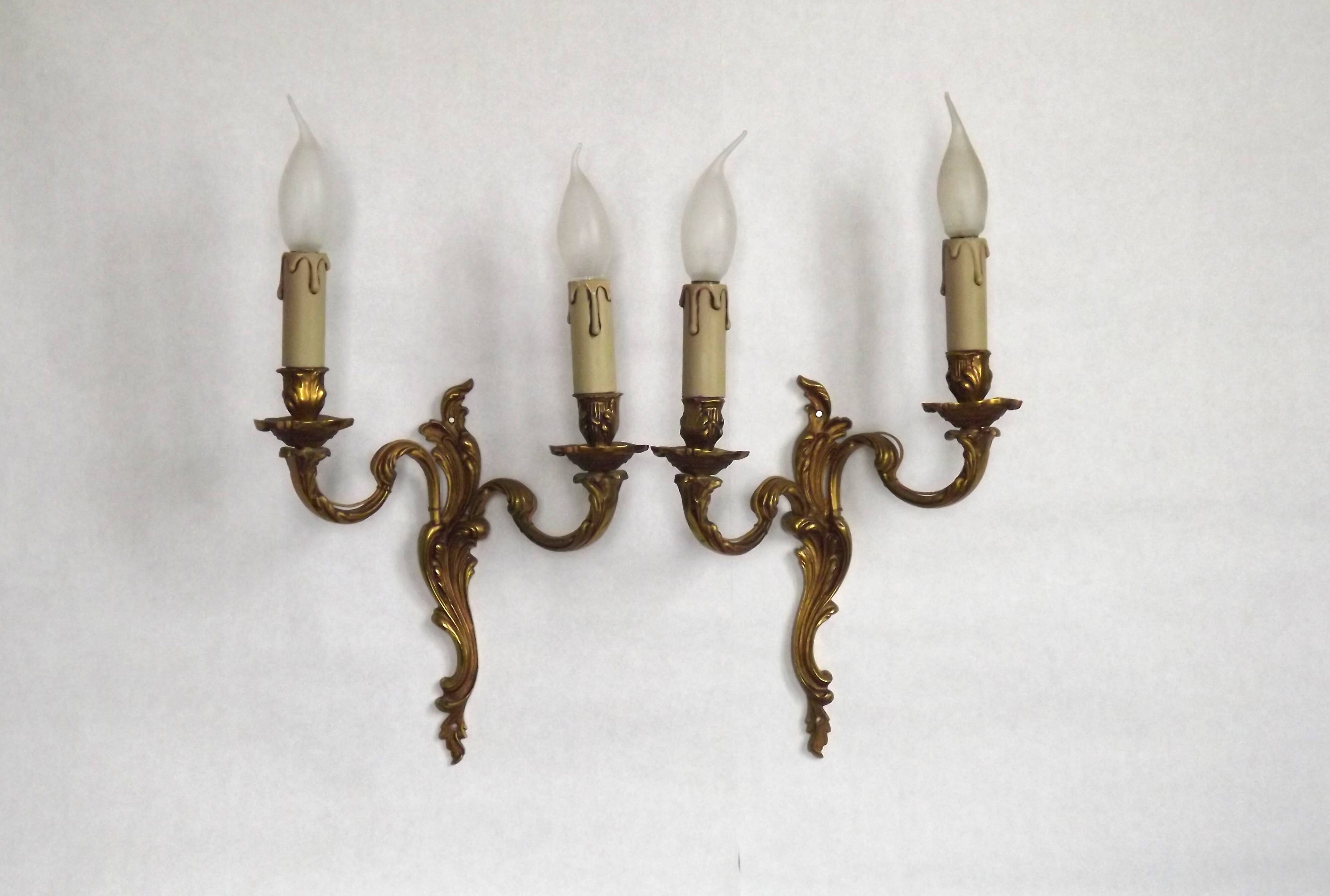Elegant Vintage French Bronze Double Wall Sconces with Acanthus Leaf Detail