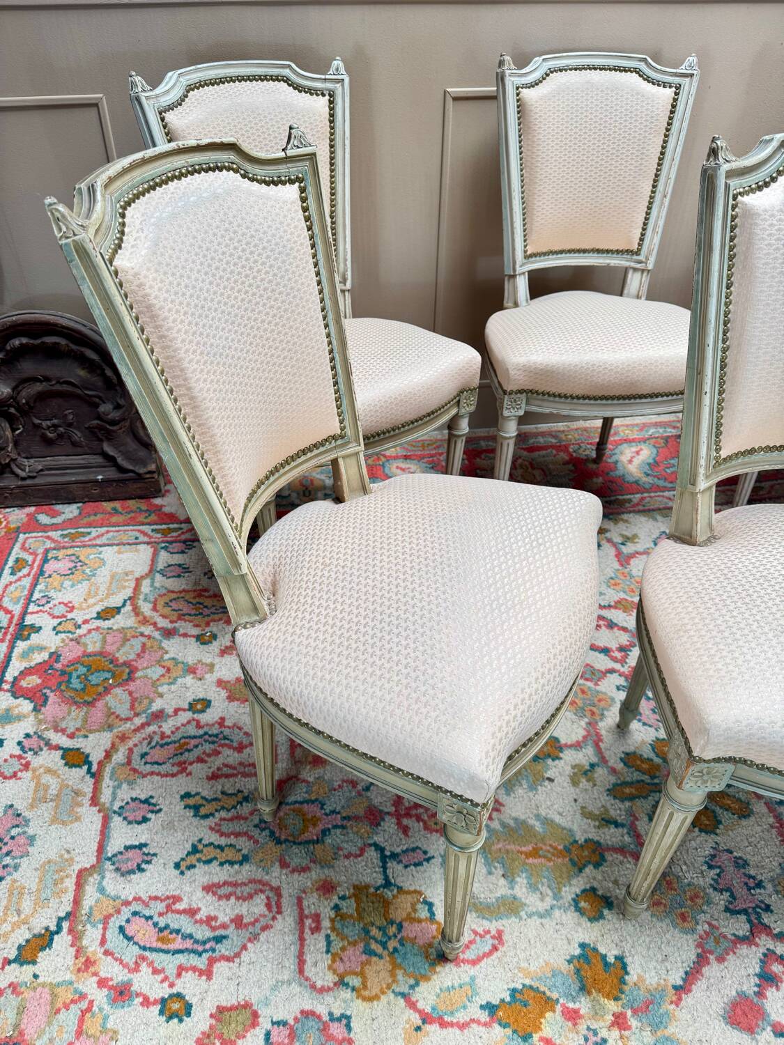 Set of Six Louis XVI Style Lacquered Wood Chairs, 19th Century