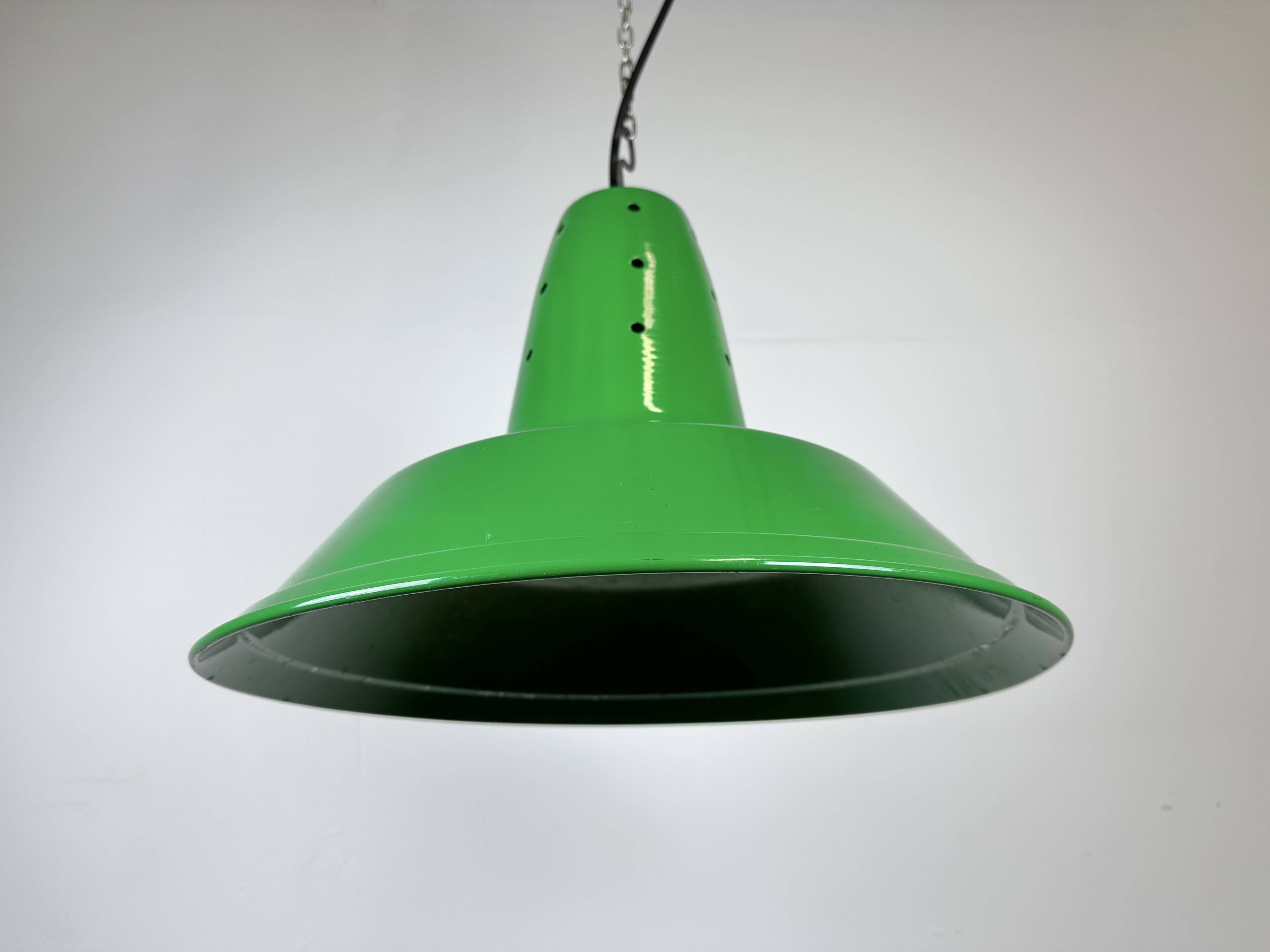 Industrial Italian Green Factory Hanging Lamp, 1970s