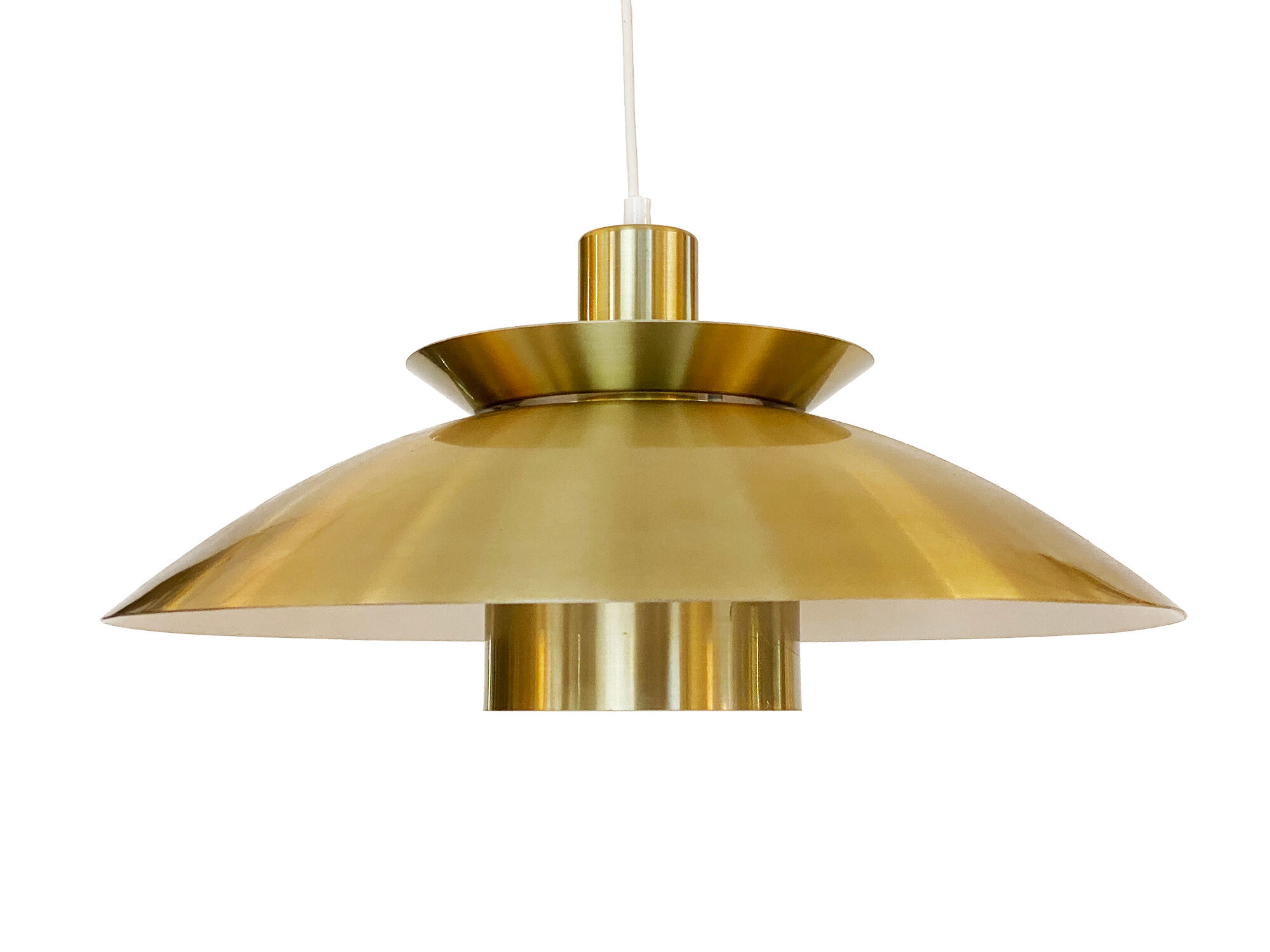 Brushed aluminum pendant light with golden finish, Denmark 1970s
