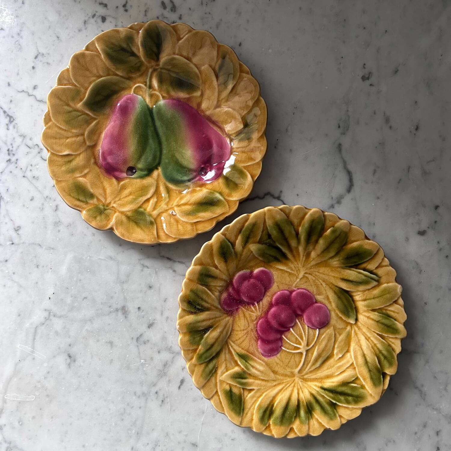 Pair of Sarreguemines slipware plates