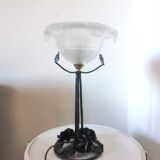 Vintage lamp frosted basin foot with floral decoration design 60s - 70s