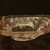 Oval bowl in crystal and frosted glass, pink and frosted.