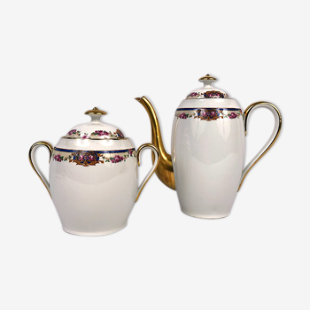Set of a coffee maker and a limoges porcelain sugar bowl, unique