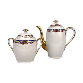 Set of a coffee maker and a limoges porcelain sugar bowl, unique