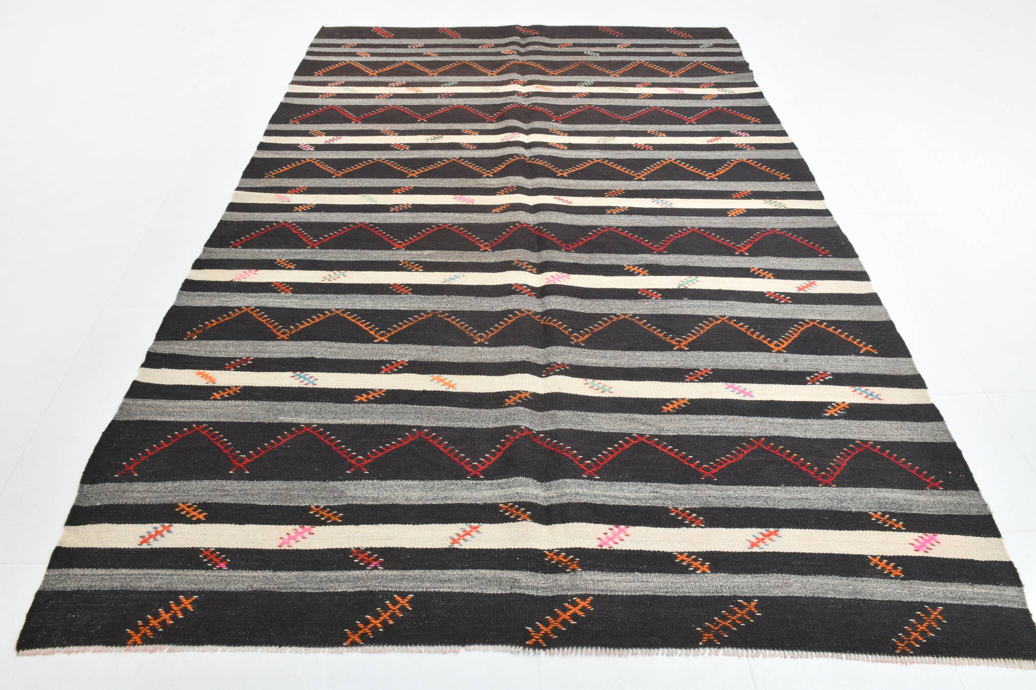 7x10 Contemporary Striped Kilim Area Rug, 204x300Cm