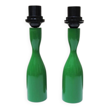 2 Anciens Pieds de Lampe en Bois Verts Philippe Capelle