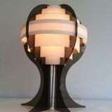 Modernist lamp in plexiglass and white plastic strips
