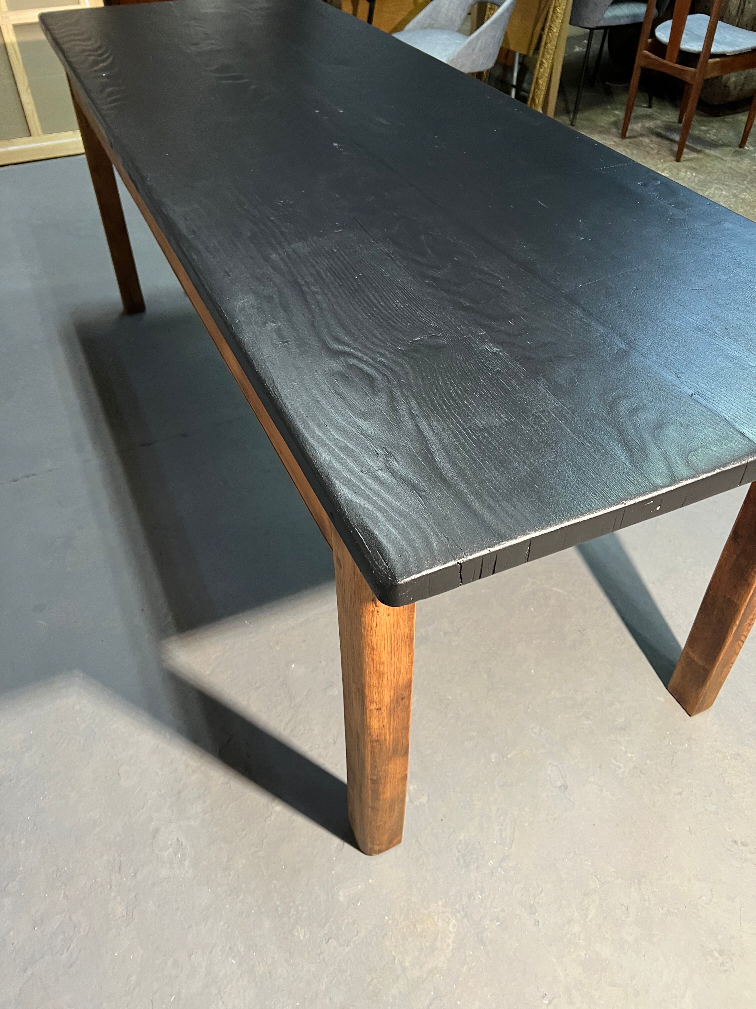 Oak farmhouse table, black top