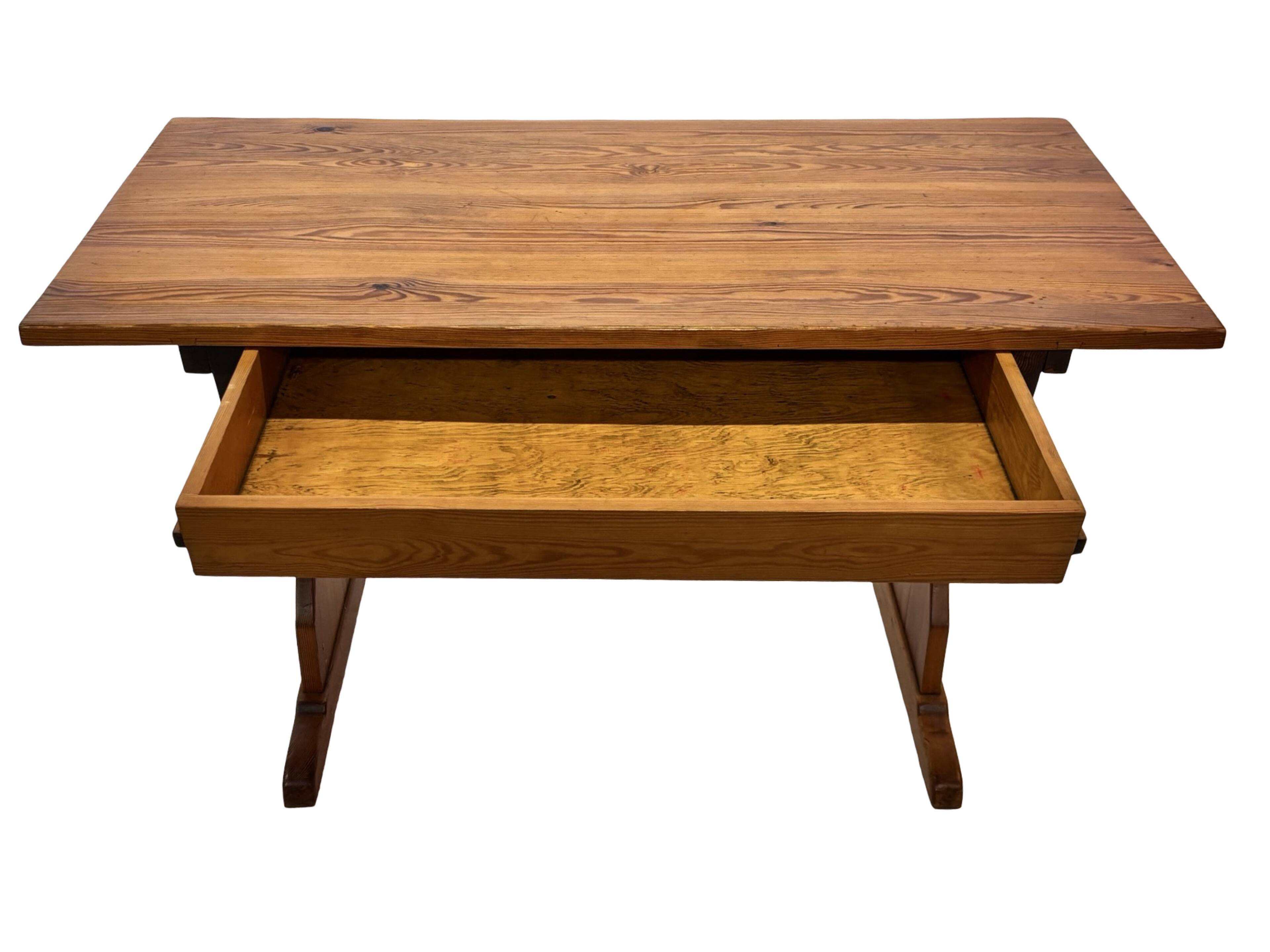 Vintage Pinewood Dining Table Desk with Drawer 60s Design