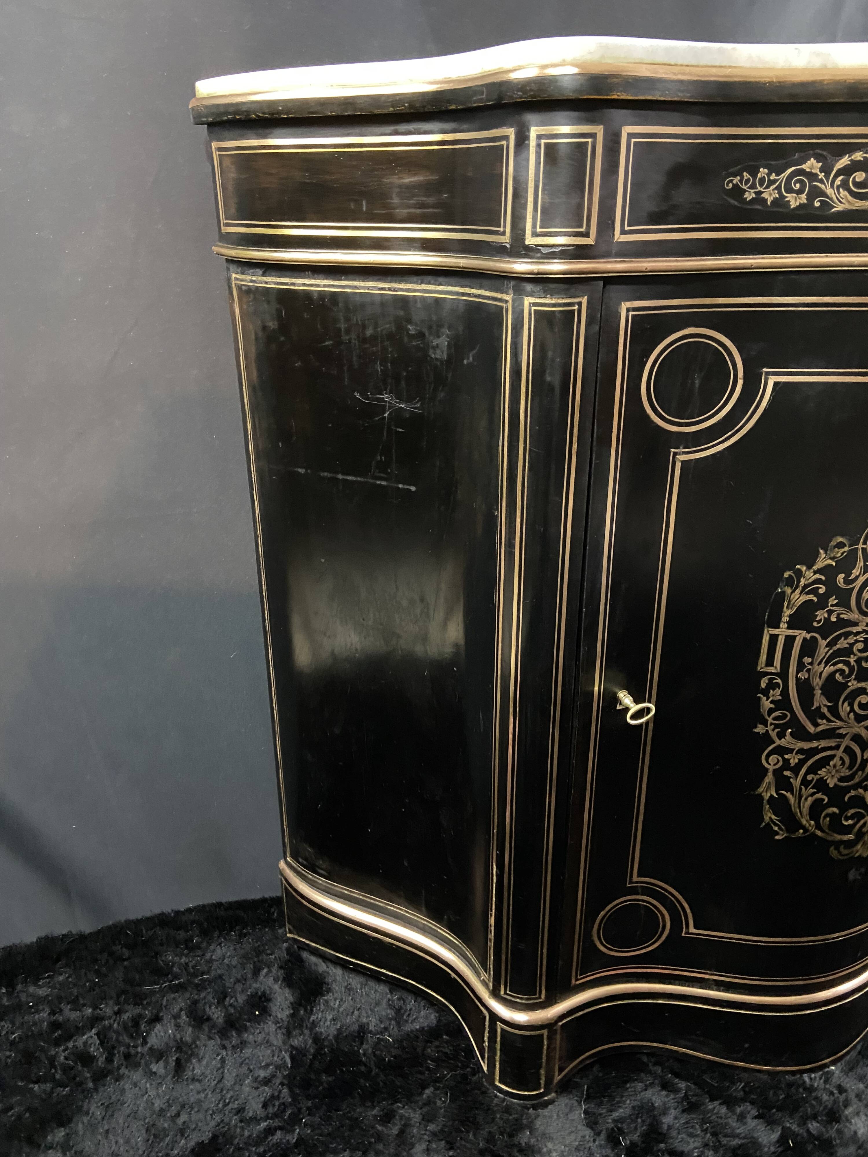 Boulle Napoleon III violin-shaped sideboard at waist height