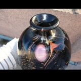 Vase in black multilayer glass paste and inclusion of gold and other colors signed by Bob Le Bleïs