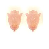 Contemporary Pink Murano Glass Leaf Wall Sconces - a Pair
