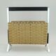 1970s vintage magazine rack newspaper holder chrome leather bamboo