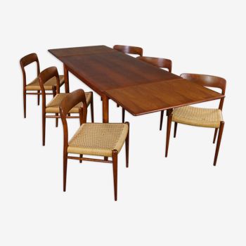 Ensemble de 6 chaises et table de salle à manger Niels Otto Møller