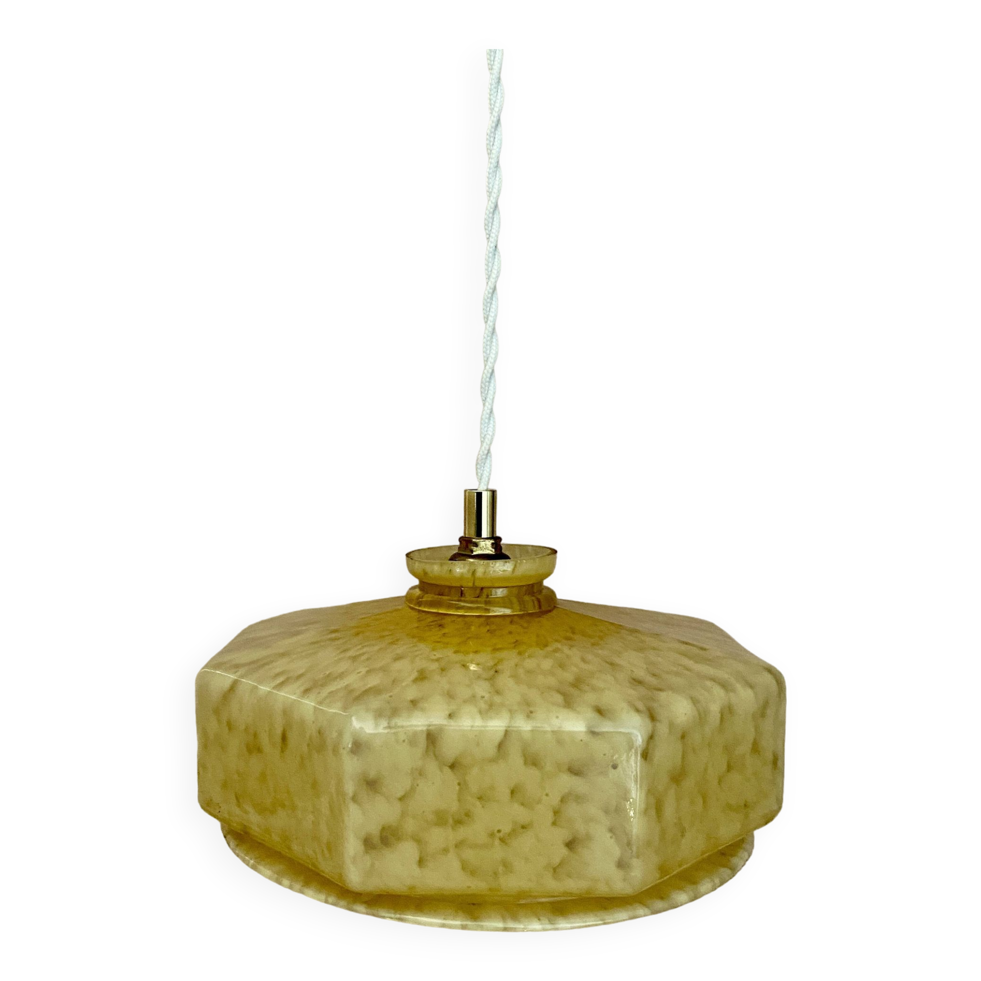 Vintage yellow Clichy glass lampshade pendant light