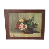 Peinture fleurs huile ancienne
