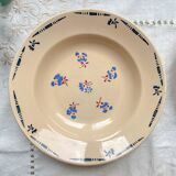 6 vintage K&G Luneville "Flore" porcelain soup plates, 1950s, small blue flowers