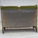 1950s, Danish 2-seater sofa, green furniture velour, beech wood.