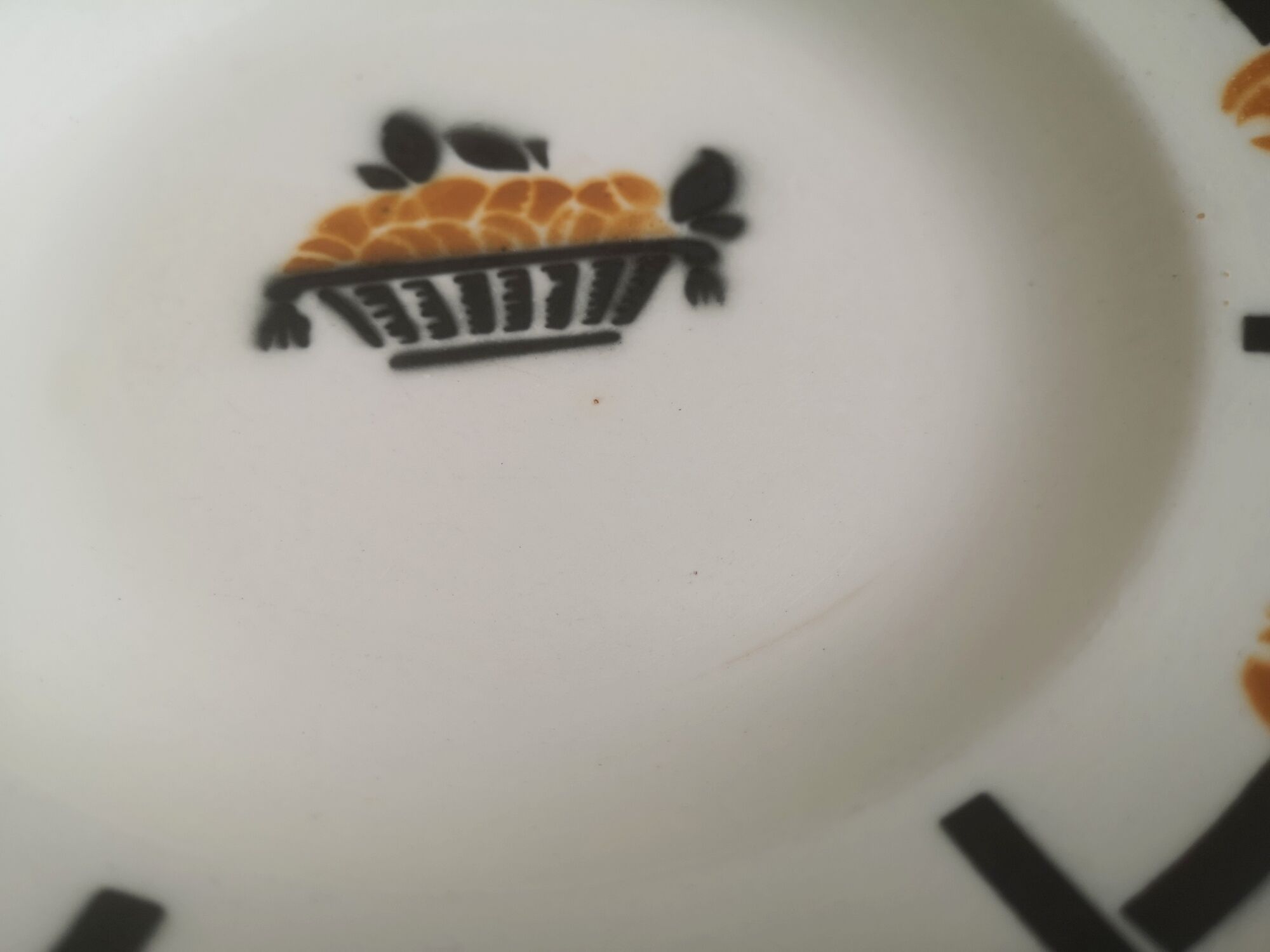 Set of 2 ceramic soup plates décor basket apricots signed Badonviller