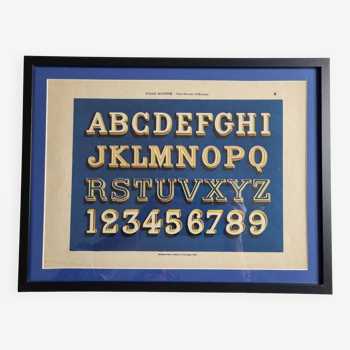 Chromolithographed typographic plate, alphabet model, Monrocq Frères 1900, 42 cm x 31 cm