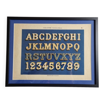 Planche typographique chromolithographiée, modèle d'alphabet, Monrocq frères 1900, 42 cm x 31 cm