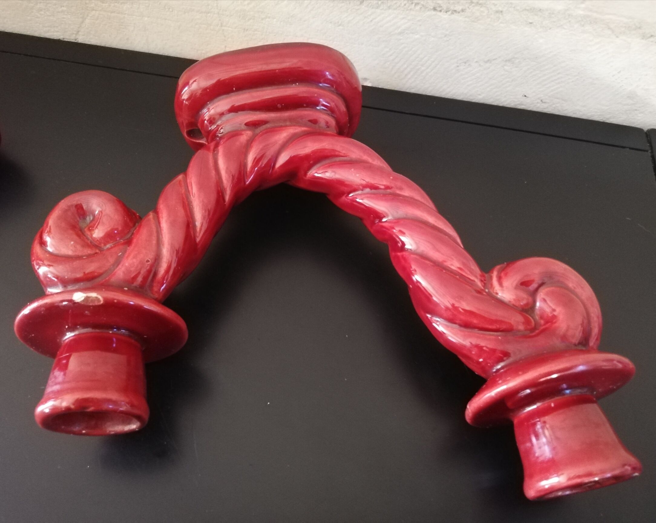 Two-spoke glazed ceramic chandelier