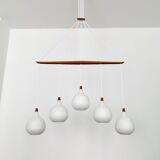 Opaline and Teak Chandelier by Uno and Östen Kristiansson for Luxus