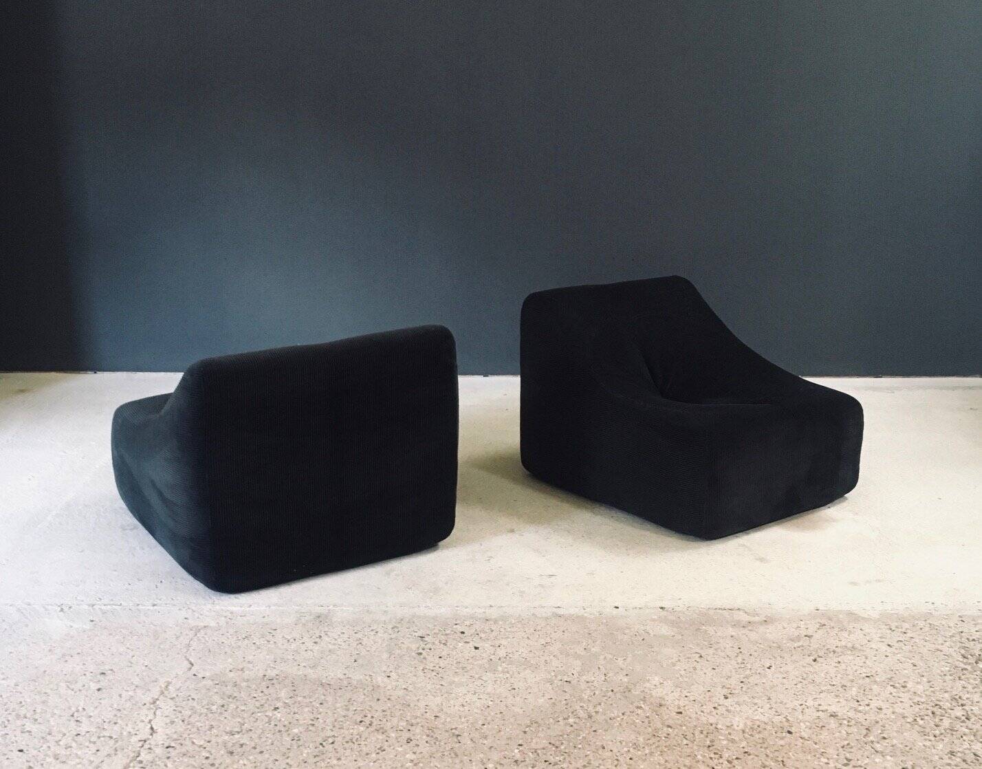 Mid-Century Modern French Corduroy Lounge Chairs, 1970s, Set of 2