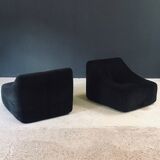 Mid-Century Modern French Corduroy Lounge Chairs, 1970s, Set of 2