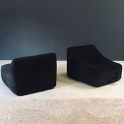Mid-Century Modern French Corduroy Lounge Chairs, 1970s, Set of 2