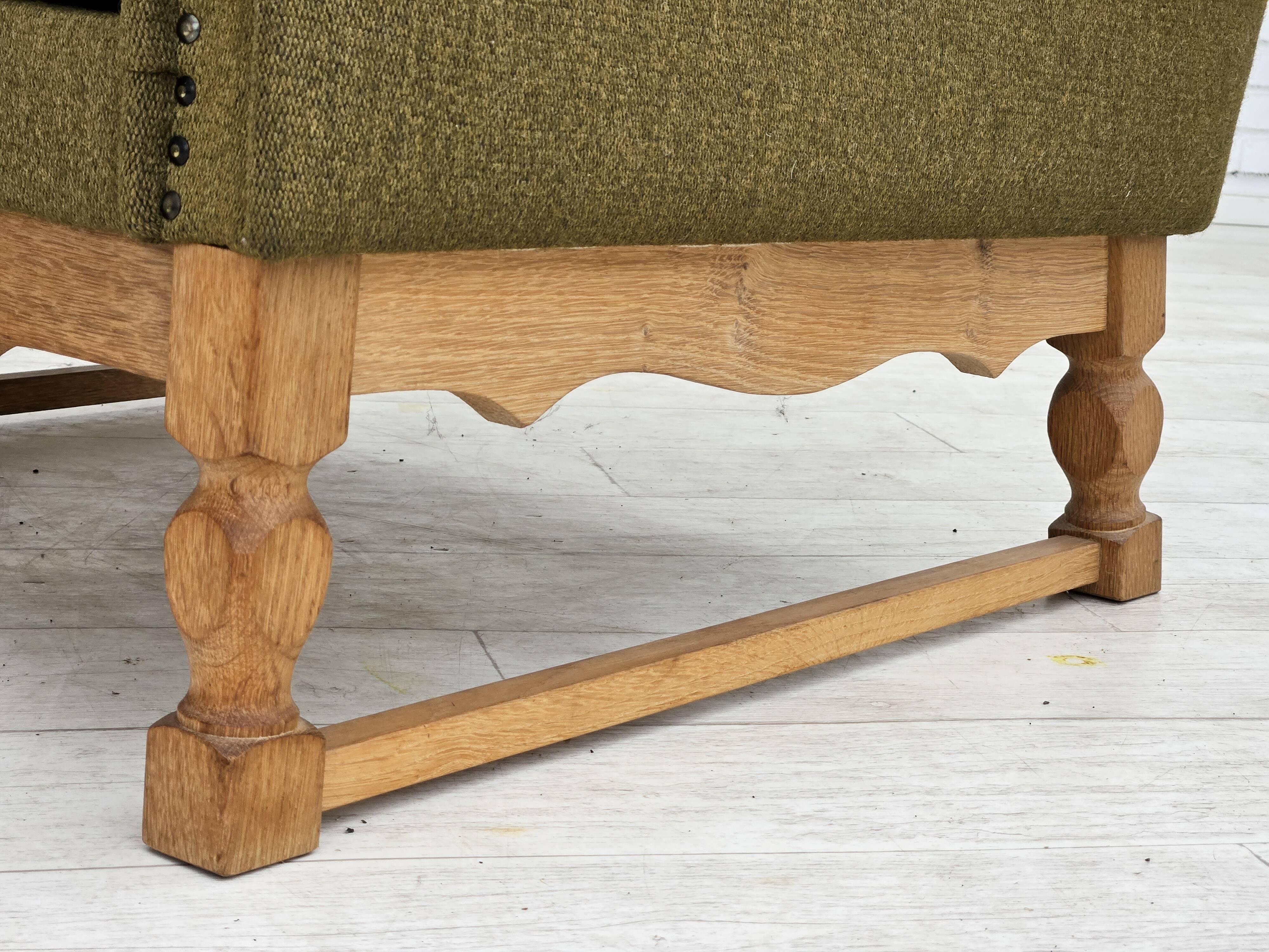 1970s, Danish wingback chair, original upholstery, green furniture wool.