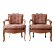 Pair of antique Louis XV armchairs in wood and pink fabric.
