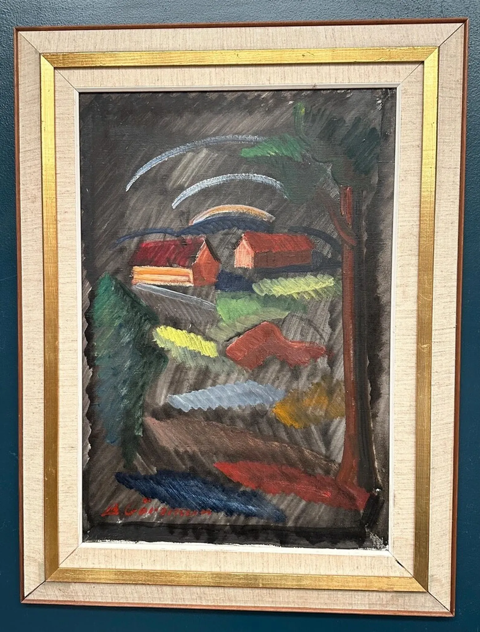 Large Original Swedish Oil on Canvas – “Landscape” by Bror Göransson – Signed – Vintage & Framed – 83 × 63 cm (32.7" × 24.8")