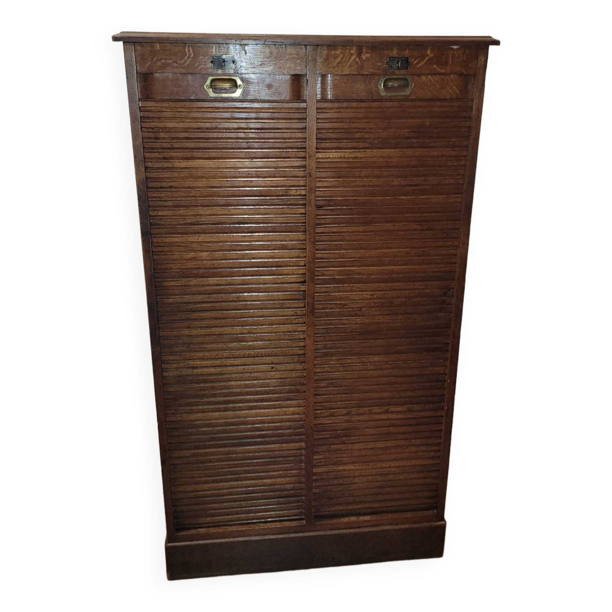 Old double curtained oak filing cabinet