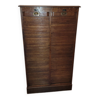Old double curtained oak filing cabinet