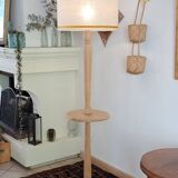 Light wood floor lamp with Art Deco wooden shelf