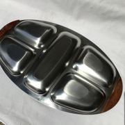 Stainless steel and teak compartmented tray