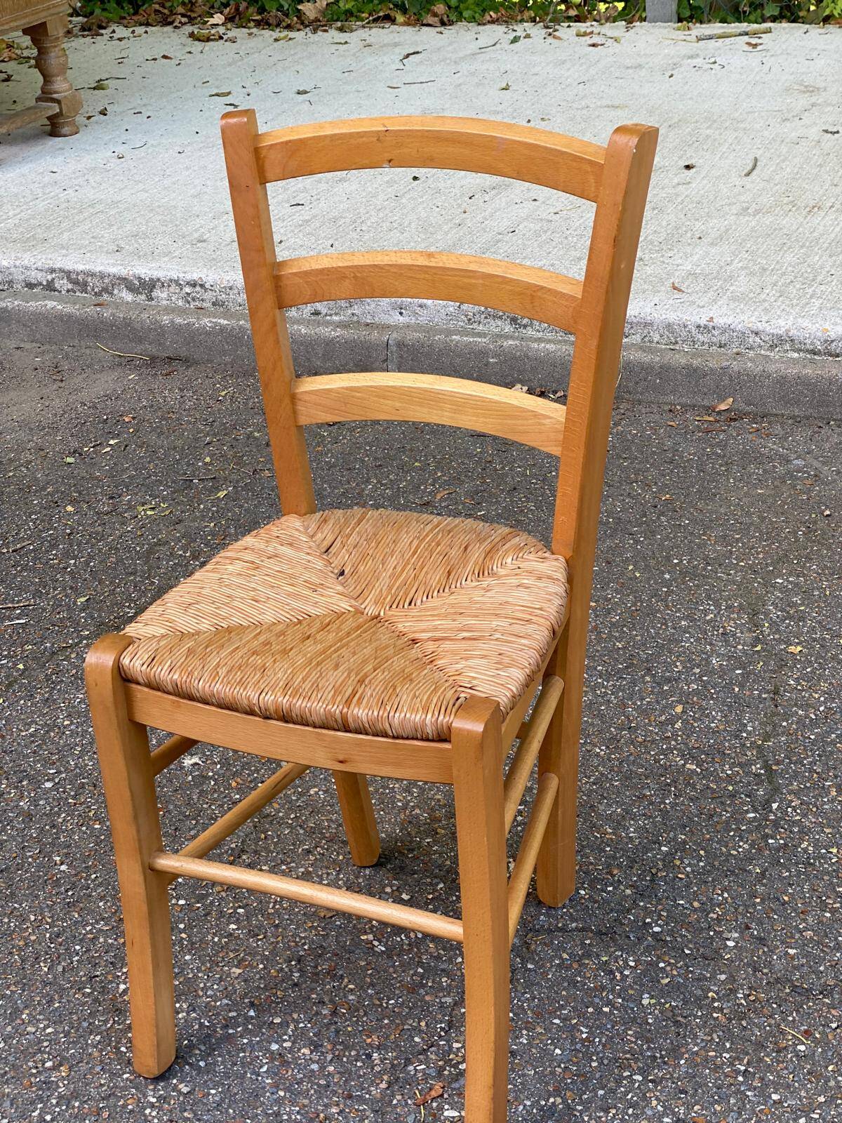 Louis Philippe solid blond wood and straw office chair