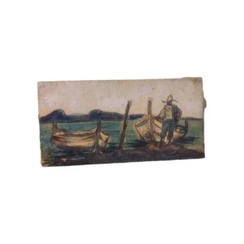 Formelle Pescatore Avec Barques Peinte Et Émaillée Œuvre Unique R.PUCCI