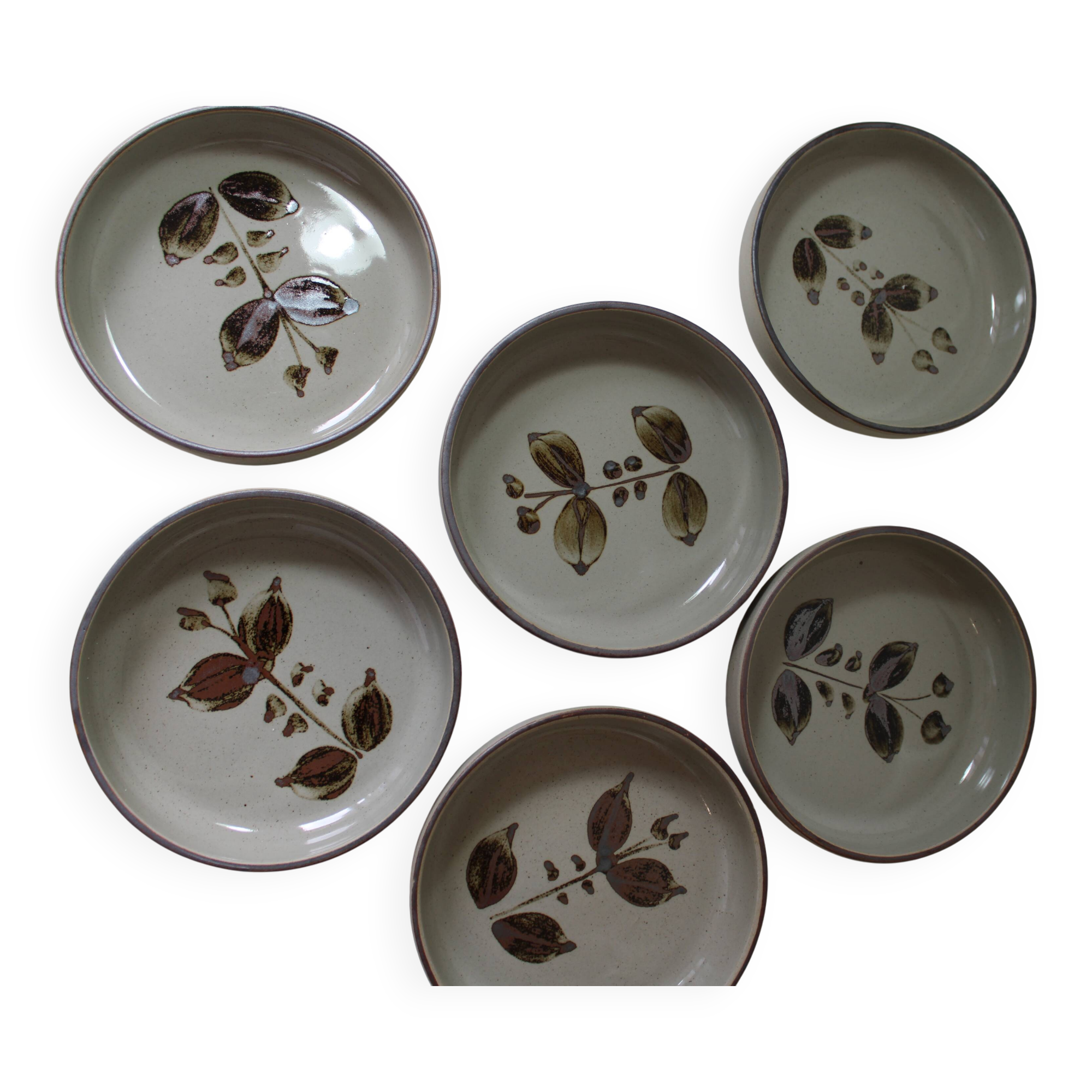 6 small vintage Arnon stoneware flower deep plates