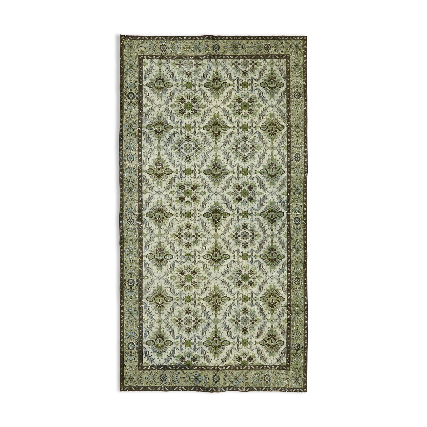 Handmade contemporary anatolian 1970s 163 cm x 306 cm green carpet