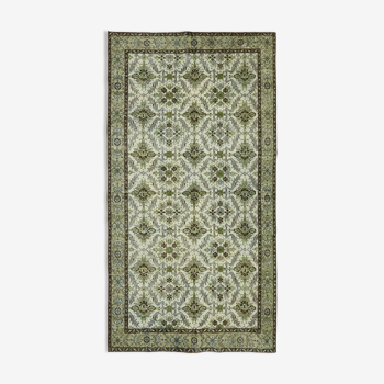 Handmade contemporary anatolian 1970s 163 cm x 306 cm green carpet